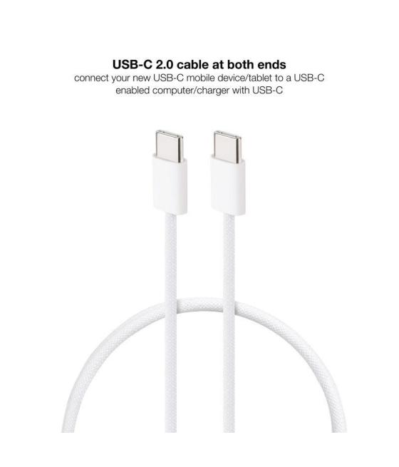 Cable usb 2.0 tipo-c nanocable 10.01.6002-co/ usb tipo-c macho - usb tipo-c macho/ hasta 60w/ 480mbps/ 2m/ blanco