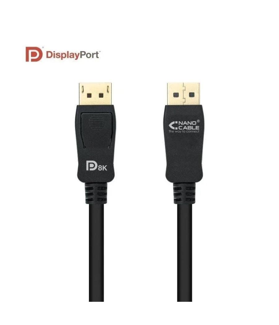 Cable displayport 1.4 8k nanocable 10.15.2500/ displayport macho - displayport macho/ 50cm/ certificado/ negro