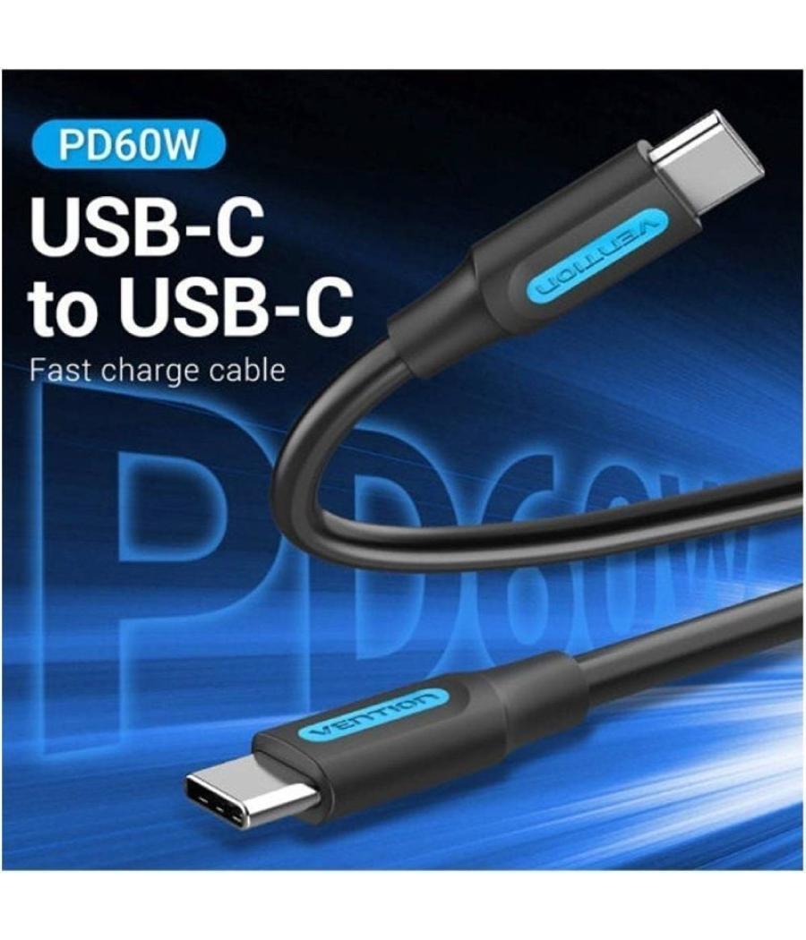 Cable usb 2.0 tipo-c vention cosbd/ usb tipo-c macho - usb tipo-c macho/ hasta 60w/ 480mbps/ 50cm/ negro