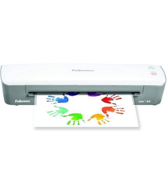 Plastificadora fellowes ion a4 4560001/ hasta a4 y 80-125 micras/ blanca y gris