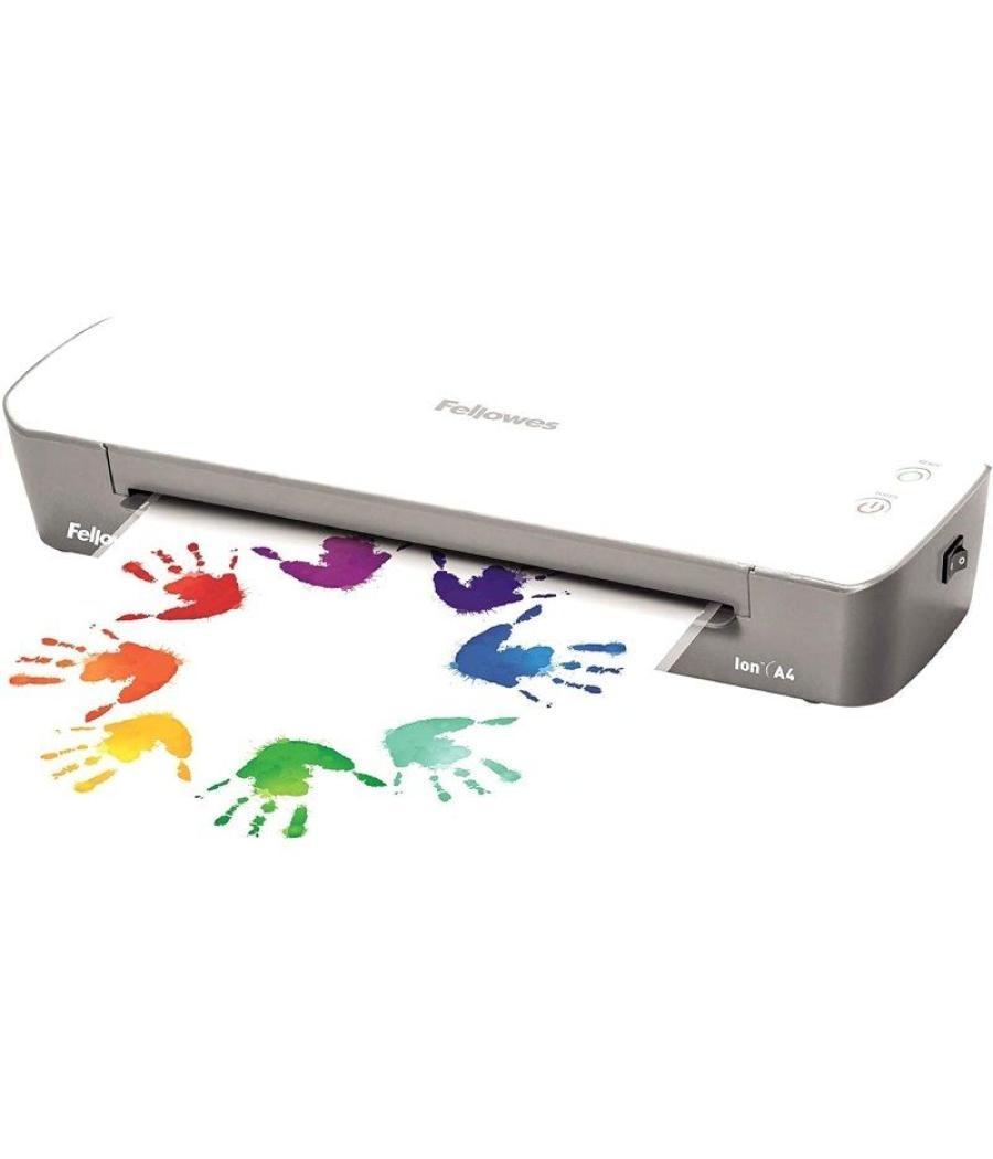 Plastificadora fellowes ion a4 4560001/ hasta a4 y 80-125 micras/ blanca y gris