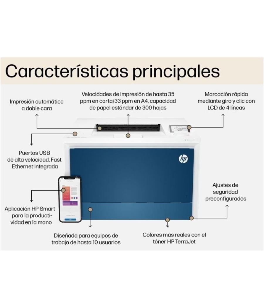 Impresora láser color hp laserjet pro 4202dn dúplex/ blanca y azul