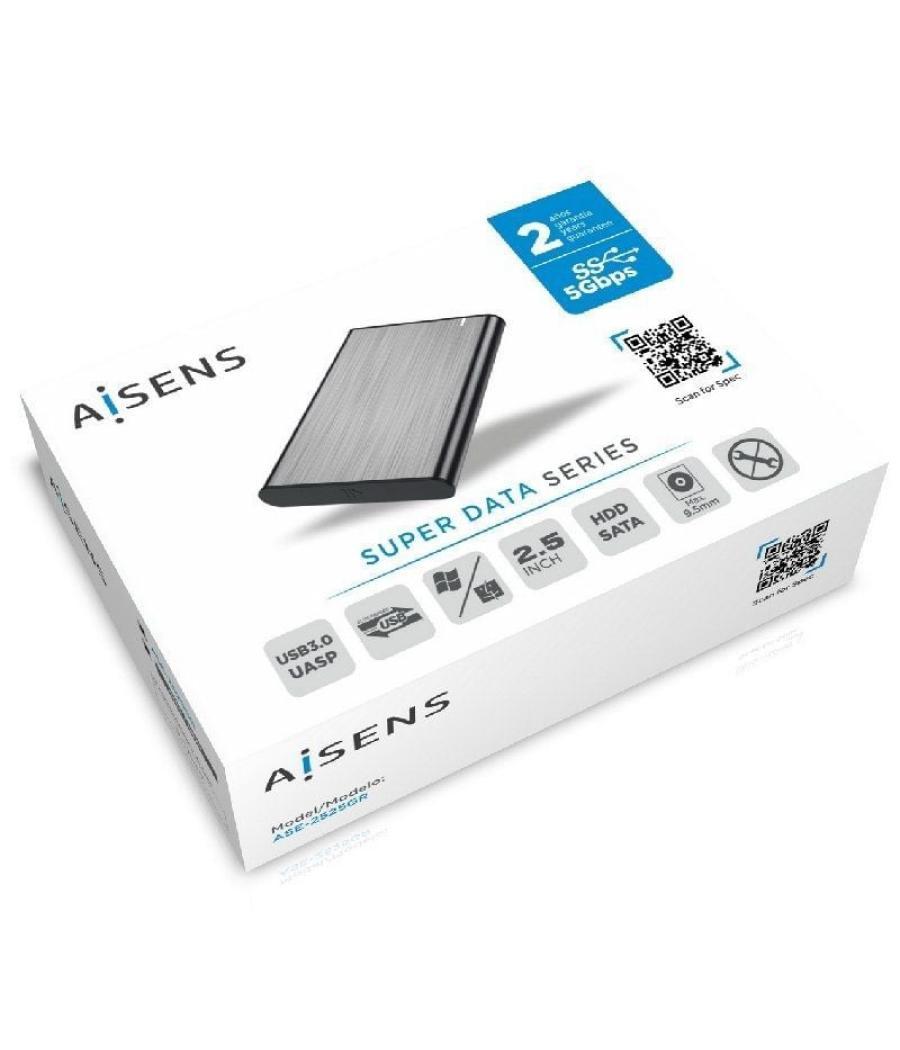 Caja externa para disco duro de 2.5' aisens ase-2525gr/ usb 3.1/ sin tornillos