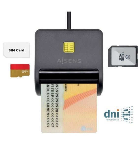 Lector de dni y tarjetas aisens ascr-sn02sd-bk/ negro