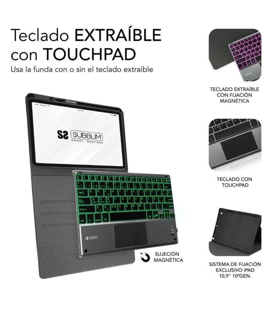 Funda con teclado subblim keytab pro bt para tablet ipad 10.9' 10a gen/ negra
