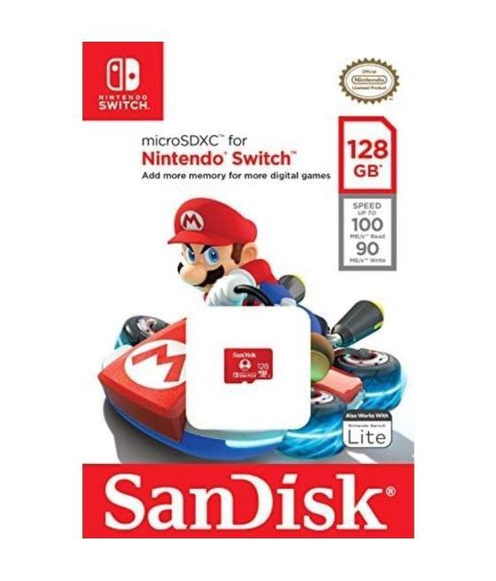 Tarjeta de memoria sandisk nintendo switch 128gb microsd xc uhs-i/ clase 10/ 100mbs