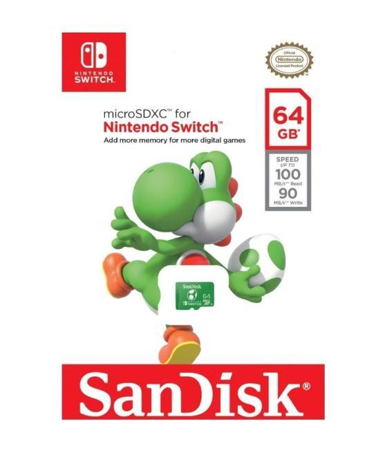 Tarjeta de memoria sandisk nintendo switch 64gb microsd xc uhs-i/ clase 10/ 100mbs