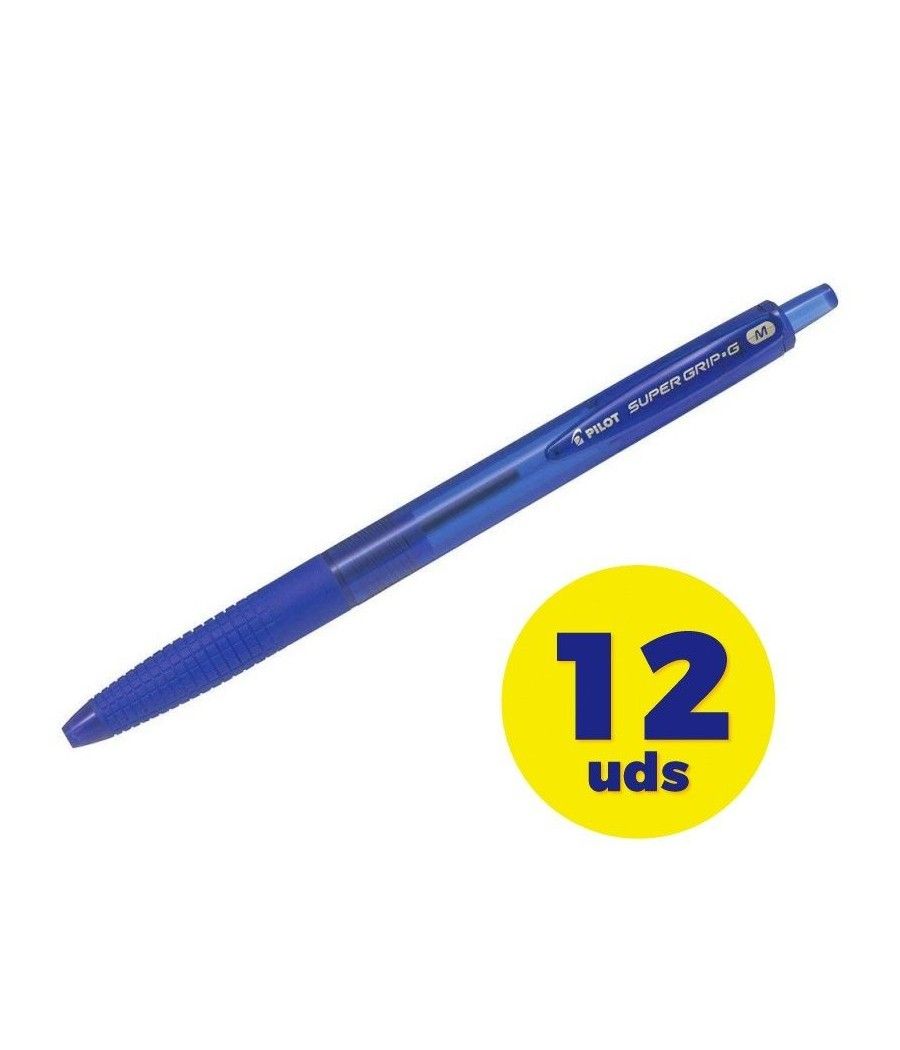 Caja de bolígrafos de tinta de aceite retráctil pilot super grip g/ 12 unidades/ azules - Imagen 1