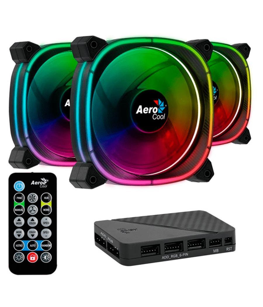 Pack 3xventiladores + hub h66f y controladora aerocool astro12pro argb 120mm diseño en fibra de carbono antivibacion