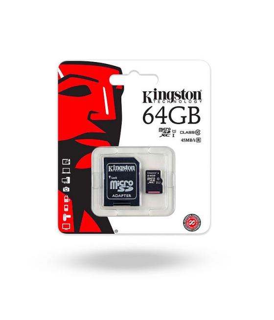 Memoria sd micro 64gb kingston clase 10 + adaptador canvas select plus 100mb/s sdcs2/64gb