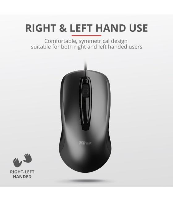 Mouse trust carve usb 3 botones y rueda desplazamiento 1200dpi color negro 23733
