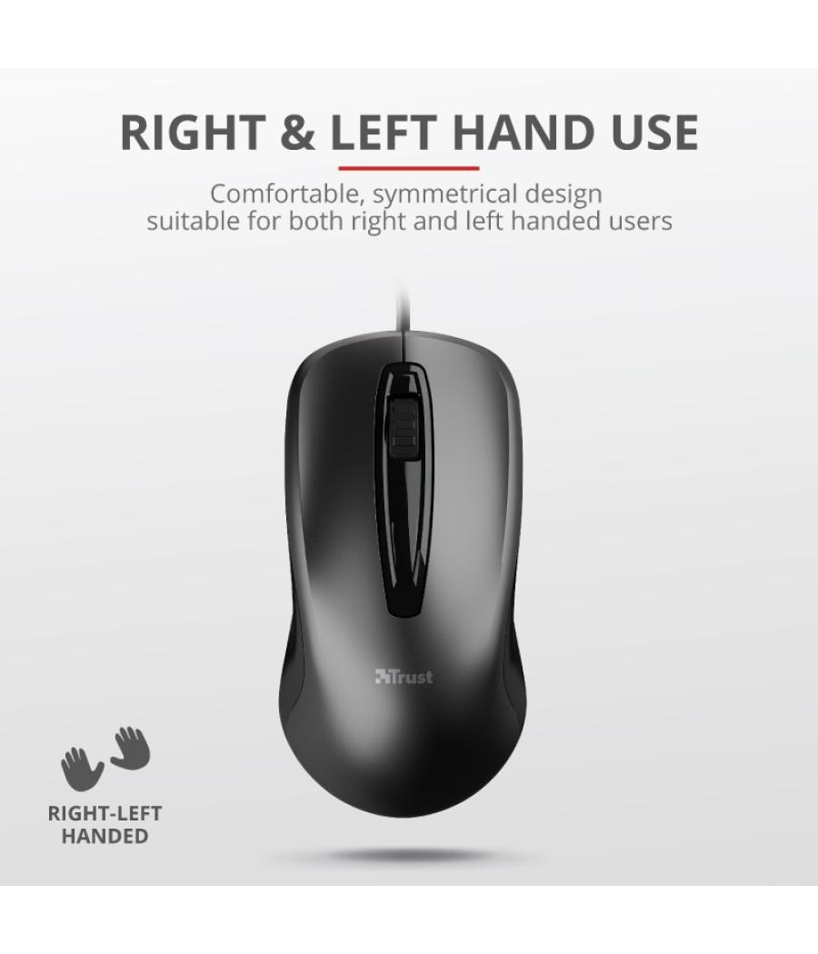 Mouse trust carve usb 3 botones y rueda desplazamiento 1200dpi color negro 23733