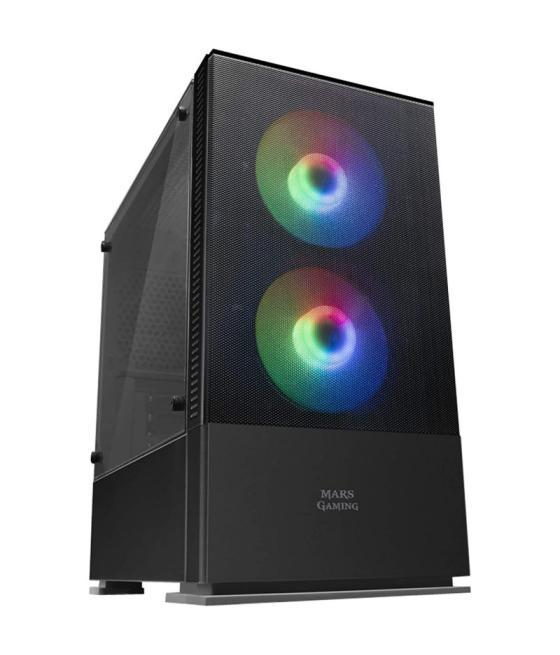 Caja microatx gaming mars gaming mcz black frontal mesh con 2xventilador rgb ventana lateral total usb3.0 + usb 2.0 sin fuente d