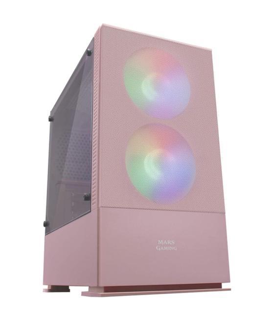 Caja microatx gaming mars gaming mcz pink frontal mesh con 2xventilador rgb ventana lateral total usb3.0 + usb 2.0 sin fuente de