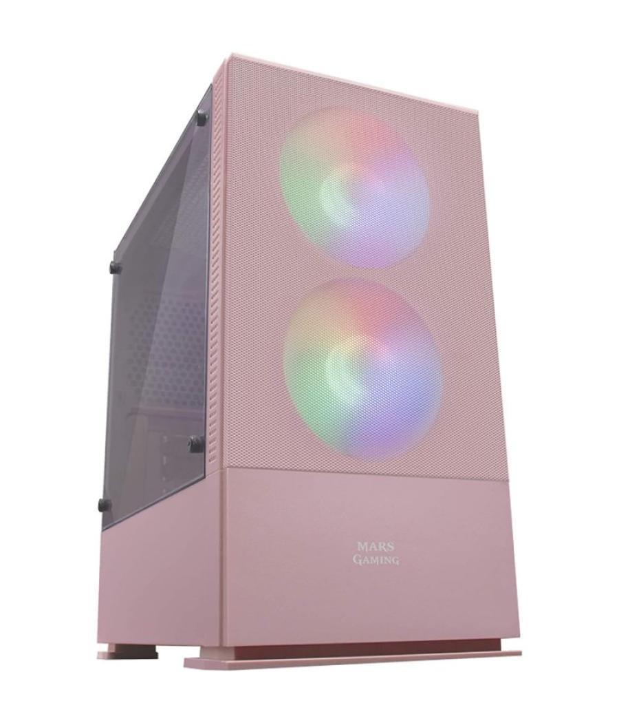 Caja microatx gaming mars gaming mcz pink frontal mesh con 2xventilador rgb ventana lateral total usb3.0 + usb 2.0 sin fuente de