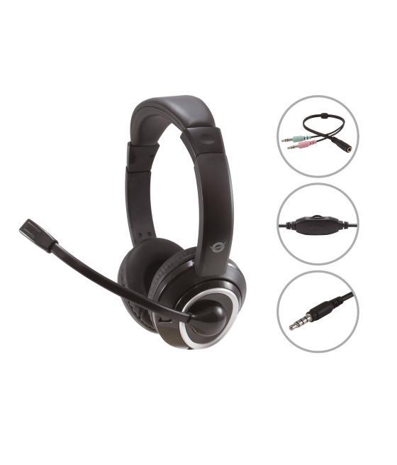 Headset conceptronic polona conexion jack 3.5mm microfono flexible control de volumen incluye adaptador 1 a 2 jacks 3.5mm color 