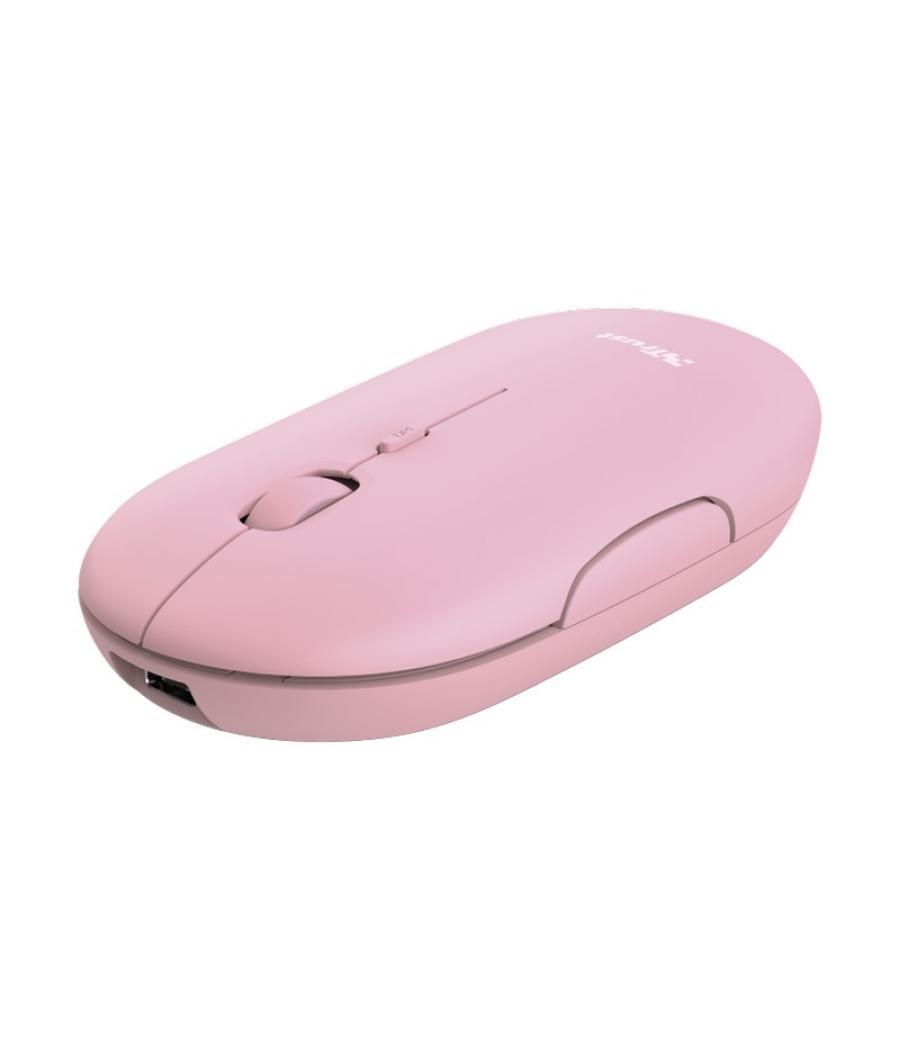 Mouse trust wireless puck recargable- ultrafino - botones silenciosos- 800/1200/1600dpi - receptor micro usb color rosa 24125