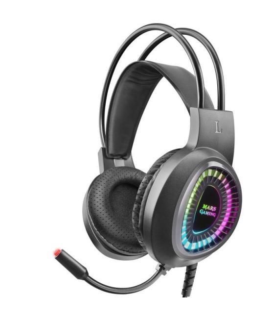 Headset mars gaming mh220 rainbow rgb flow ultra ligeros 205g drivers de neodimo 50mm microfono flexible jack 3.5mm con adaptado