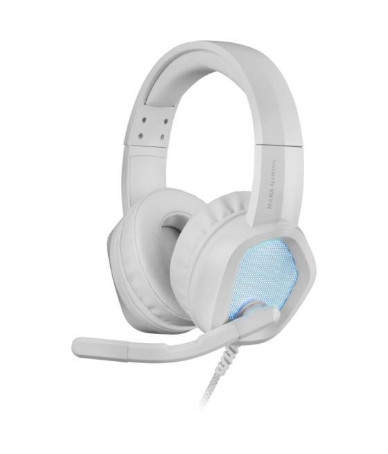 Headset mars gaming mh320 white hi-fi ultra-bass 3d jack 3.5mm iluminacion rgb flow (alimentada por usb) micro con cancelacion d