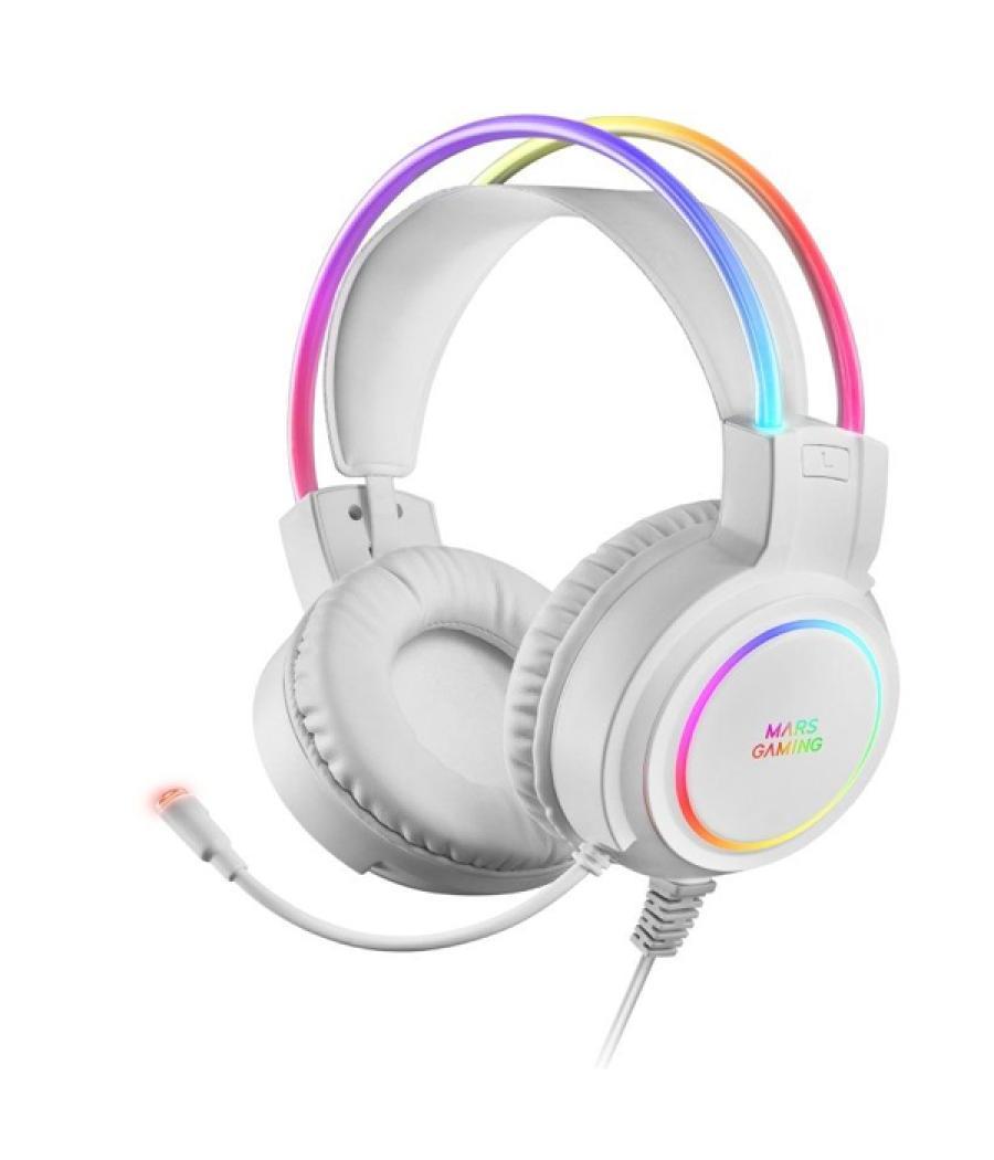 Headset mars gaming mhrgb white jack 3.5mm iluminacion 360º chroma sonido ultra-bass 3d micro abatible con cancelacion de ruido