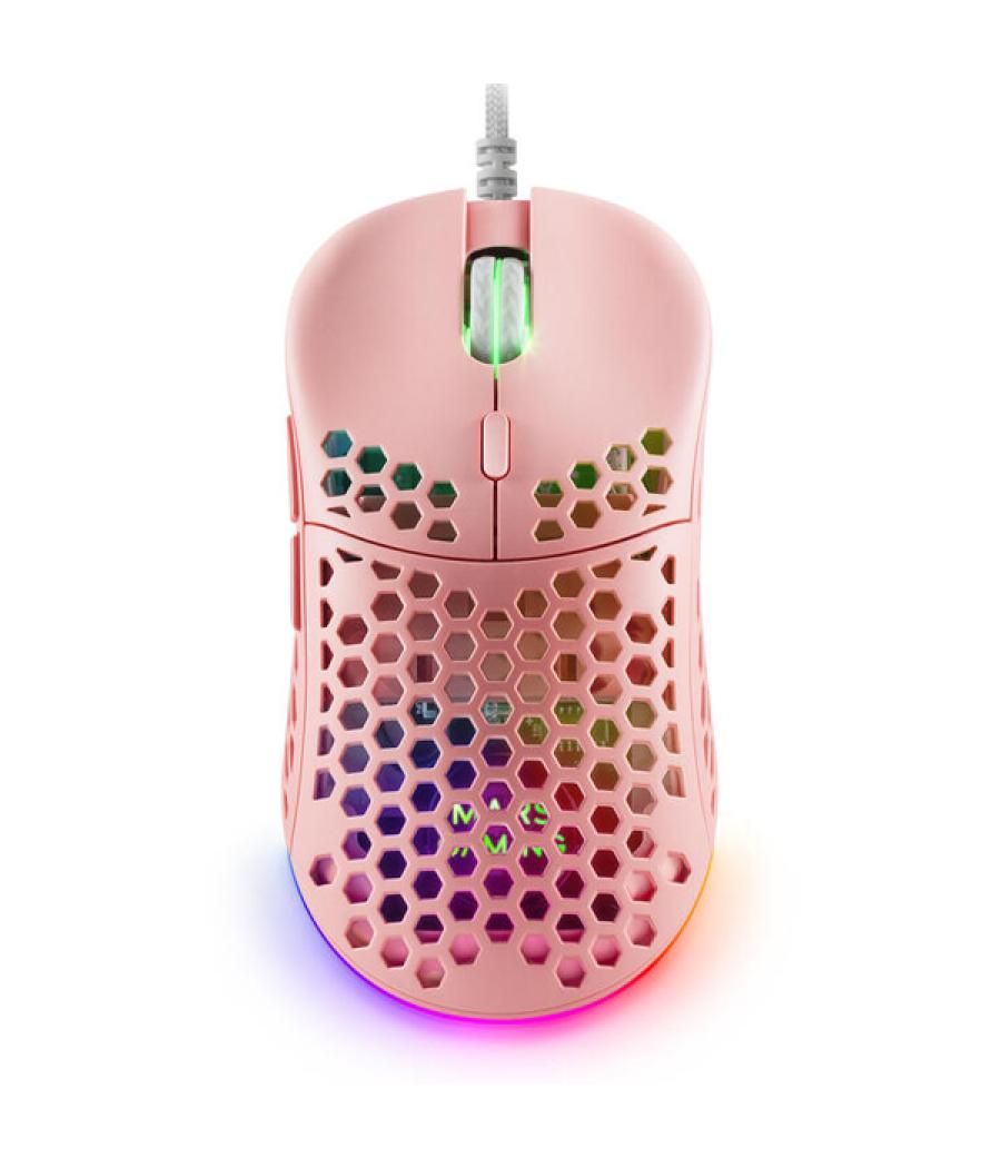 Mouse mars gaming rgb mm55p dise¾o hive pink 12800dpi a825pro switch huano superficie perforada iluminacion rgb chroma peso 55g 