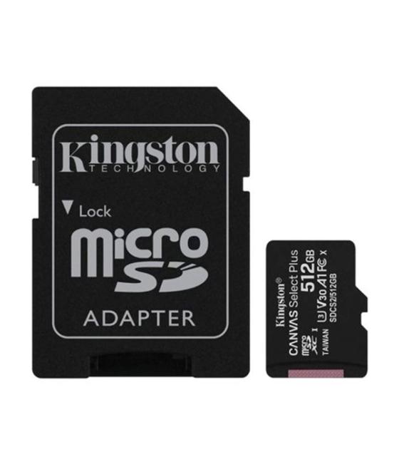 Memoria sd micro 512gb kingston clase 10 + adaptador canvas select plus 100mb/s sdcs2/512gb
