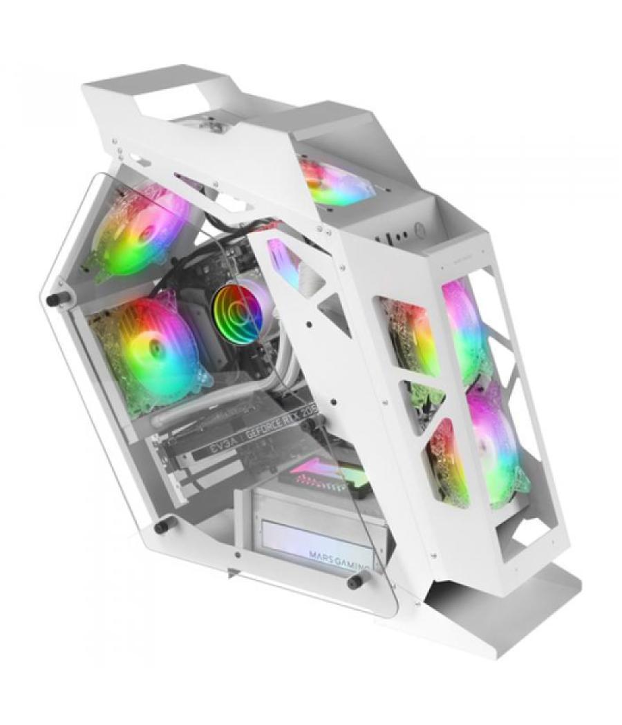 Caja microatx gaming mars gaming mc61 white diseño premium controladora argb con mando 4 ventiladores de 120 rgb sin fuente