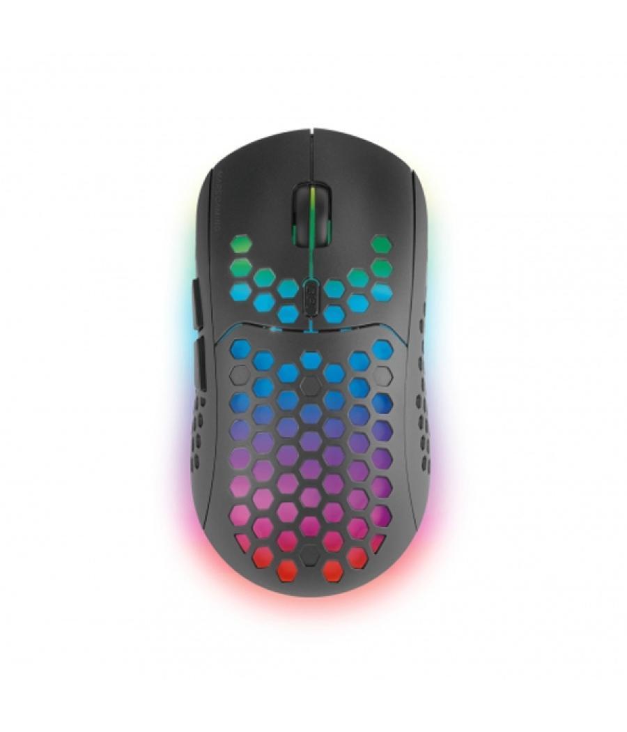 Mouse mars gaming wireless rgb mmw3 black usb 2.4g bateria recargable 3200dpi ultraligero hive iluminacion rgb flow