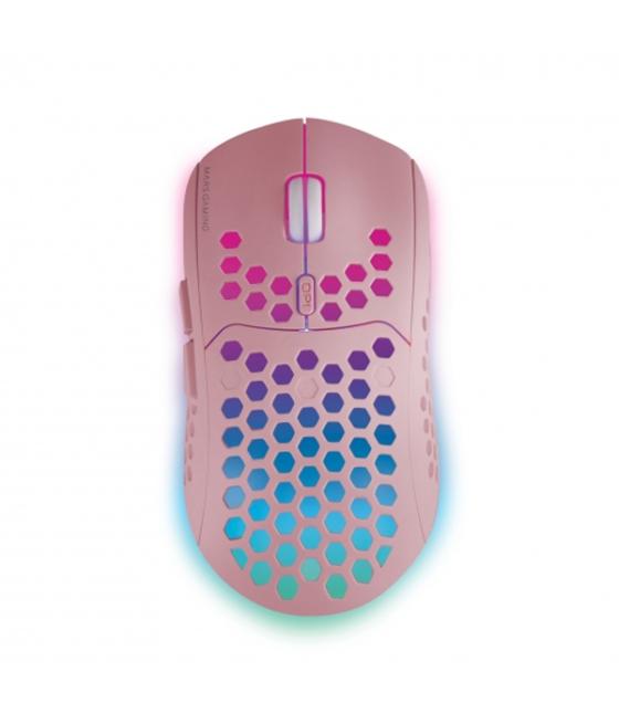 Mouse mars gaming wireless rgb mmw3 pink usb 2.4g bateria recargable 3200dpi ultraligero hive iluminacion rgb flow