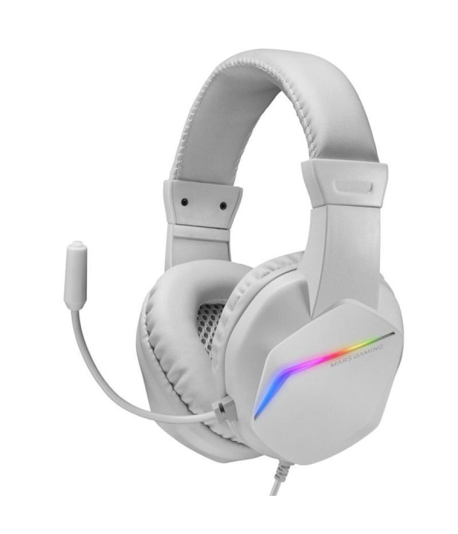 Headset mars gaming mh122 white ultra ligeros 184g drivers de neodimo 50mm microfono flexible jack 3.5mm simple y doble iluminac