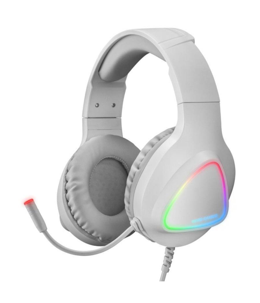 Headset mars gaming mh222 white rainbow rgb flow ultra ligeros 205g drivers de neodimo 50mm microfono flexible jack 3.5mm con ad