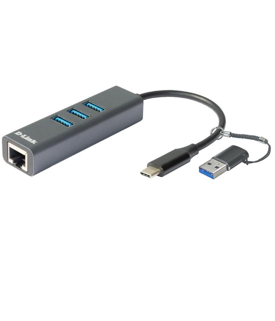 Hub usb c d-link a 3 puertos usb3.0 + 1 rj-45 incluye adaptador usb type-c/usb type-a