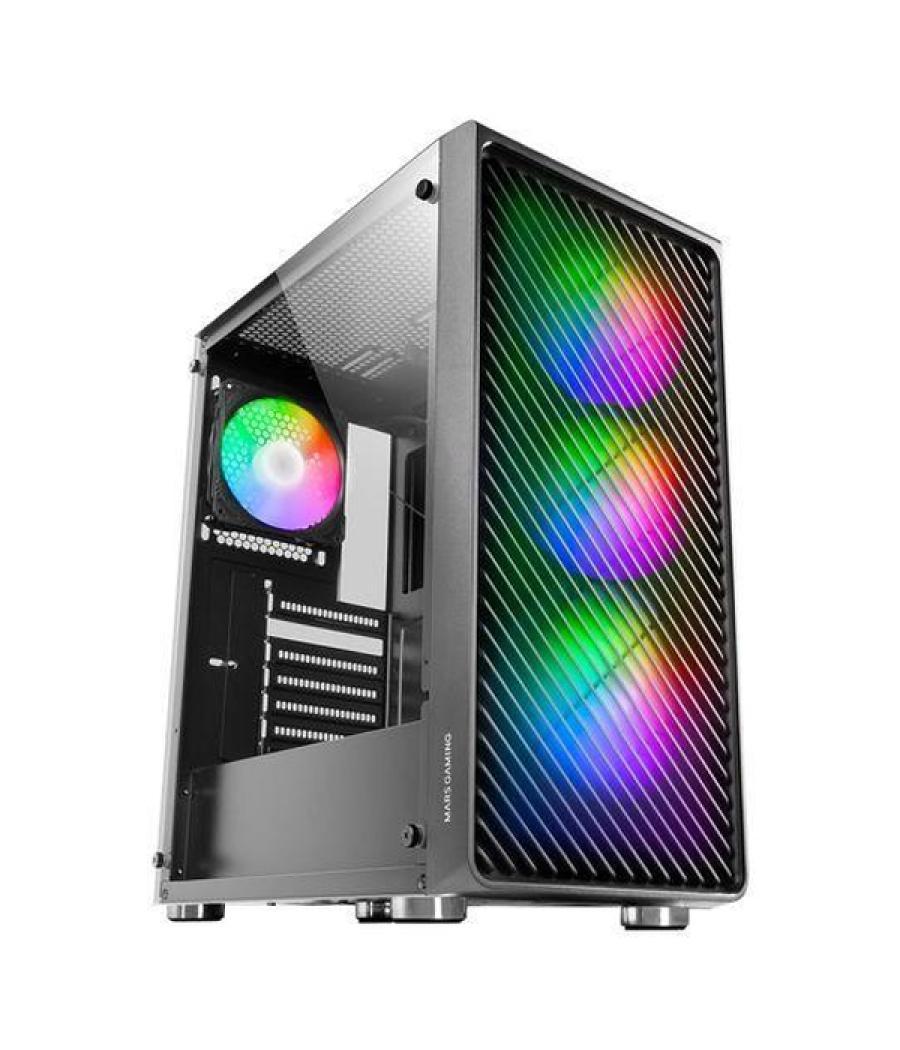 Caja atx semitorre gaming mars gaming mc-f black frontal metal mesh 3 ventiladores argb 120mm +1 trasero lateral de cristal temp