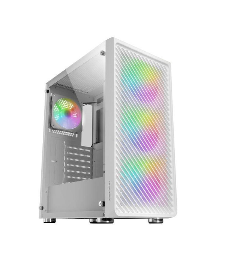 Caja atx semitorre gaming mars gaming mc-f white frontal metal mesh 3 ventiladores argb 120mm +1 trasero lateral de cristal temp