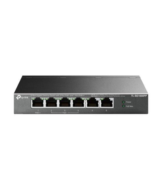 Switch no gestionable tp-link sg1006pp 6p 10/100/1000 mbps de estos 3p poe+ y 1p poe++ (64w) sobremesa no rack carcasa metalica