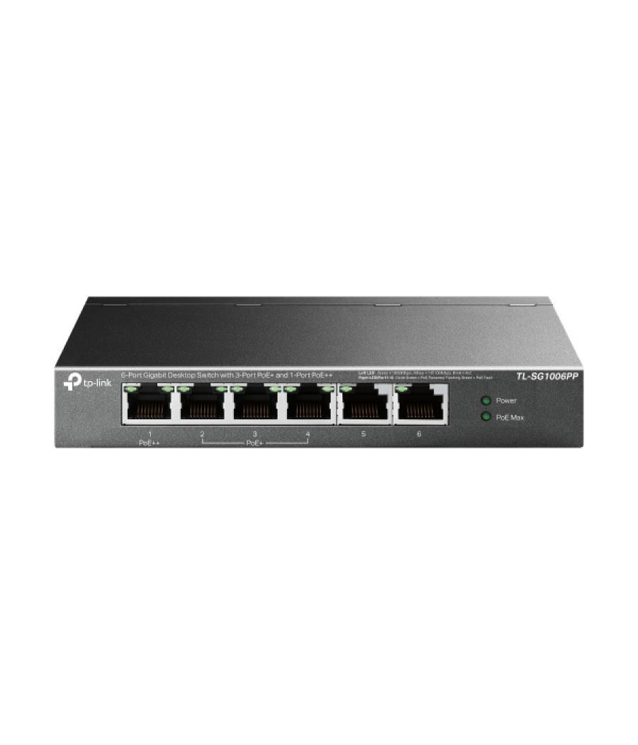 Switch no gestionable tp-link sg1006pp 6p 10/100/1000 mbps de estos 3p poe+ y 1p poe++ (64w) sobremesa no rack carcasa metalica