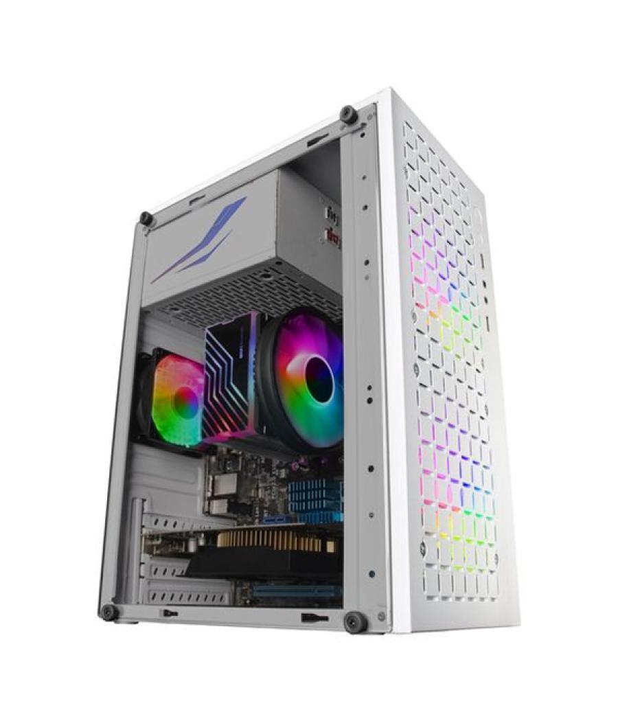 Caja microatx gaming mars gaming mc-core white frontal metal-mesh con 2 ventiladores frgb 120mm ventana lateral completa sin fue