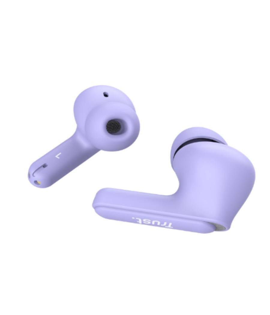 Auricular intrauditivo bluetooth trust yavi 25297 lila enc base de carga usb-c control tactil 23h