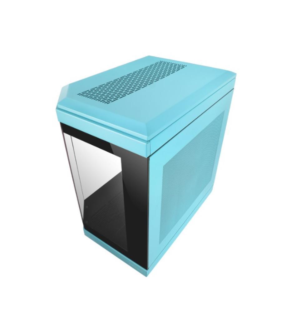 Caja atx semitorre gaming mars gaming mc3t color azul vista panoramica 3 paneles de cristal templado 3 slots pci verticales usb-