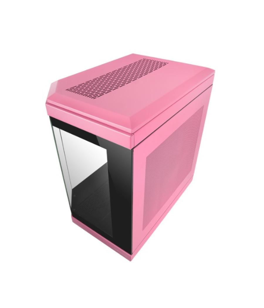 Caja atx semitorre gaming mars gaming mc3t color rosa vista panoramica 3 paneles de cristal templado 3 slots pci verticales usb-