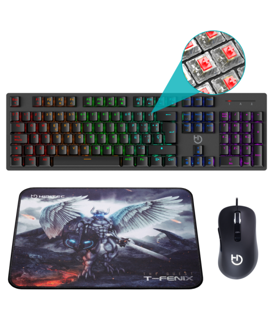 Pack hiditec teclado gaming gk400+raton blitz + alfombrilla t-fenix m