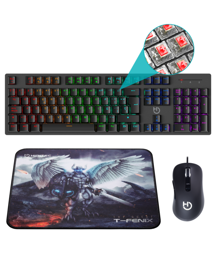 Pack hiditec teclado gaming gk400+raton blitz + alfombrilla t-fenix m