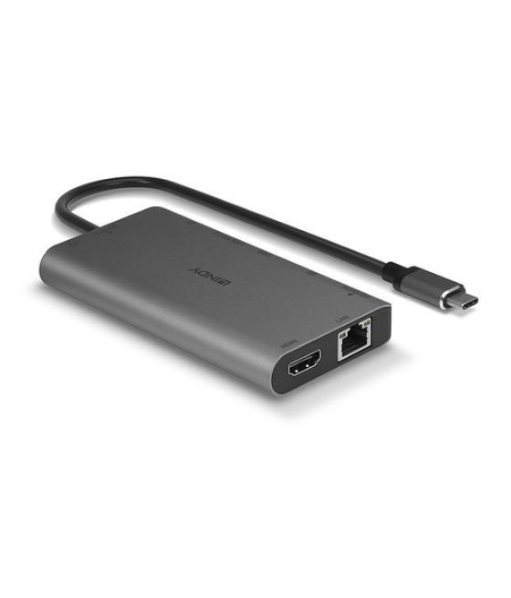 Lindy 43323 base para portátil y replicador de puertos Alámbrico USB 3.2 Gen 1 (3.1 Gen 1) Type-C Negro, Gris