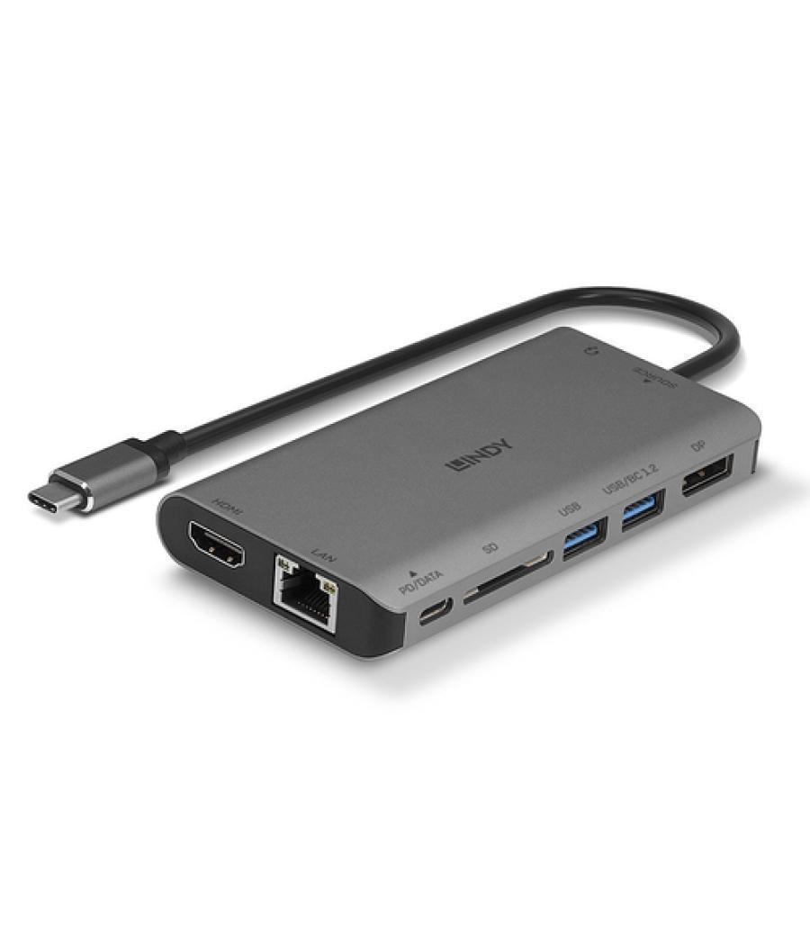 Lindy 43323 base para portátil y replicador de puertos Alámbrico USB 3.2 Gen 1 (3.1 Gen 1) Type-C Negro, Gris