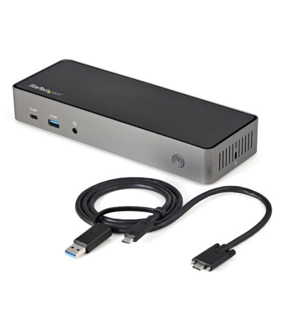 StarTech.com Dock USB-C y USB-A - Docking Station Híbrida Universal para Tres Monitores DisplayPort y HDMI 4K de 60Hz - Replicad