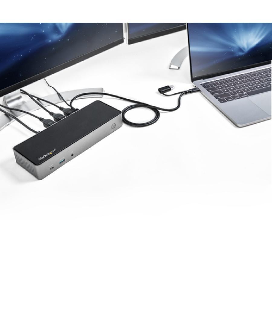 StarTech.com Dock USB-C y USB-A - Docking Station Híbrida Universal para Tres Monitores DisplayPort y HDMI 4K de 60Hz - Replicad