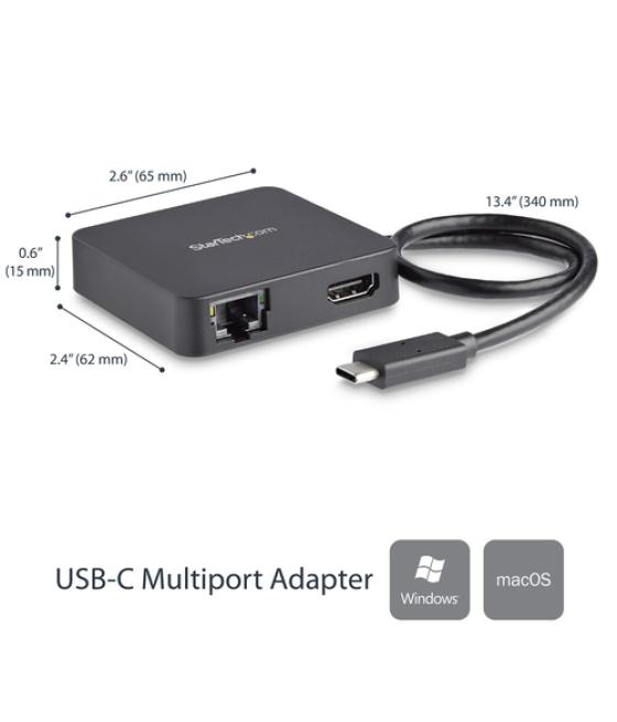 StarTech.com Adaptador Multipuertos USB C - Mini Dock Portátil USB-C 4K HDMI - Gigabit Ethernet - Hub USB 3.0 (1x USB-A 1x USB-C
