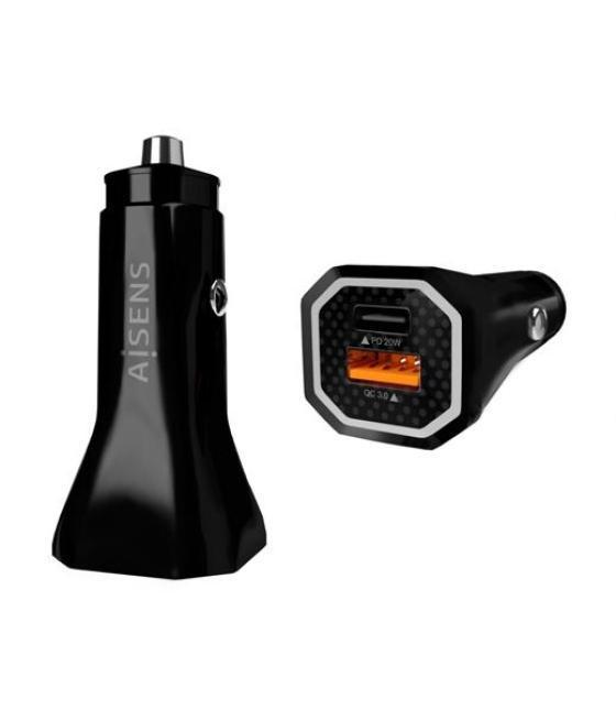 Aisens cargador de coche 38w, 1xusb-c pd3.0, 20w, 1xusb-a qc3.0 negro
