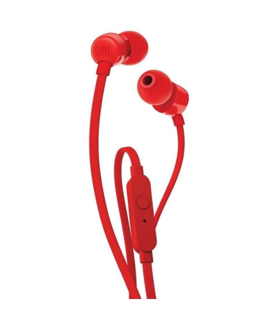 Jbl tune 110 auriculares con microfono - manos libres - control en cable - cable plano de 1.11m - color rojo