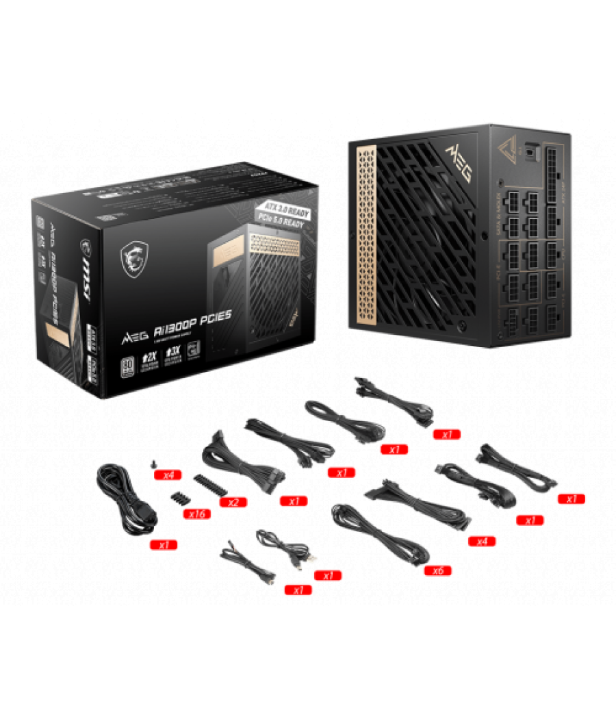 Msi meg ai1300p pcie5 unidad de fuente de alimentación 1300 w 24-pin atx atx negro